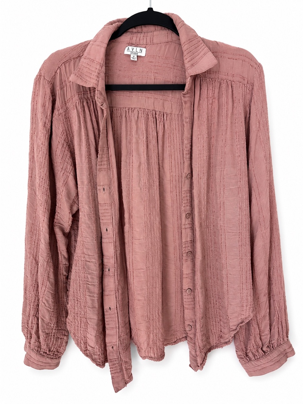 AVLN Studio Mauve Textured Button Front Gauze Blouse Shirt Boho Cottagecore M